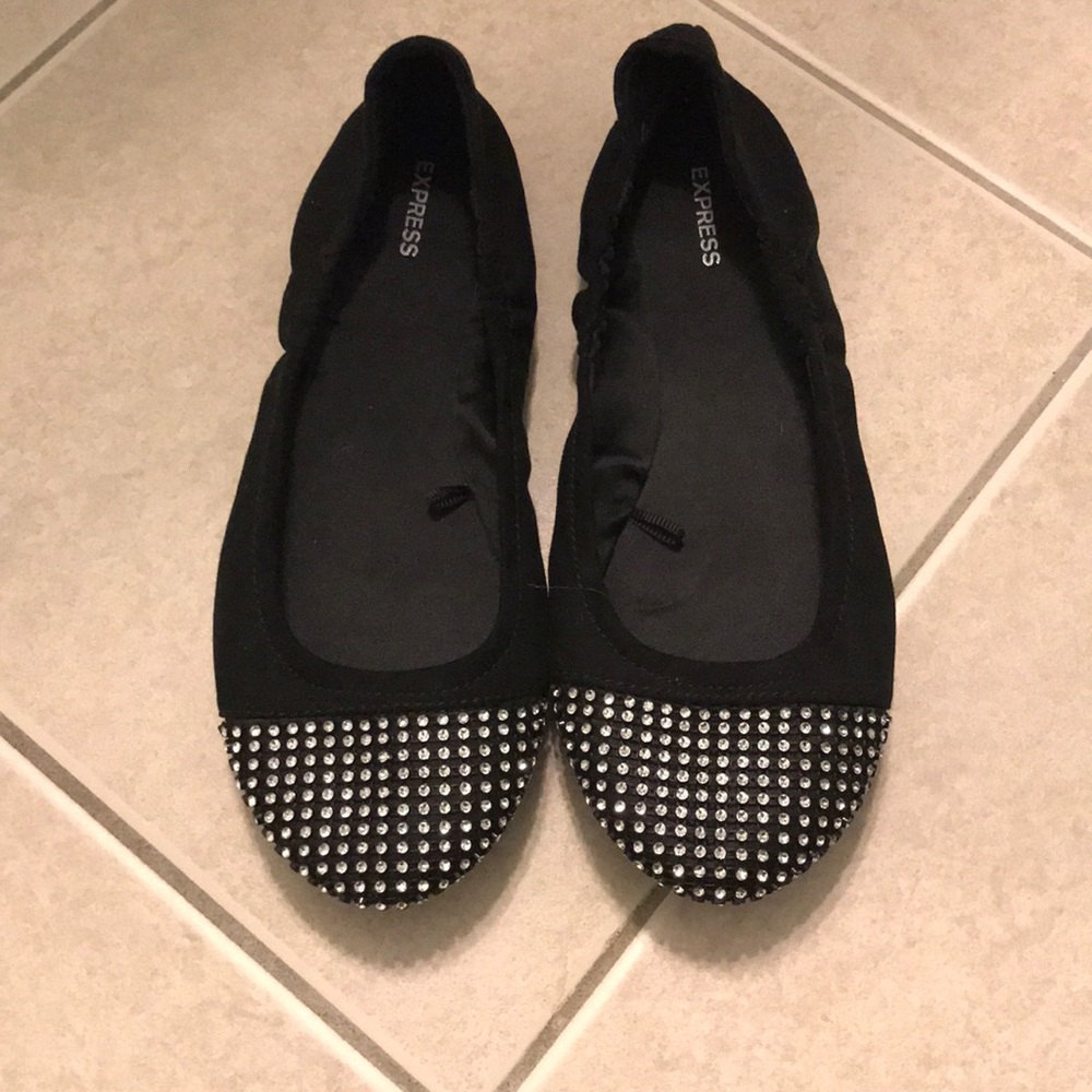 BNWOT Express Black Flats with Rhinestones